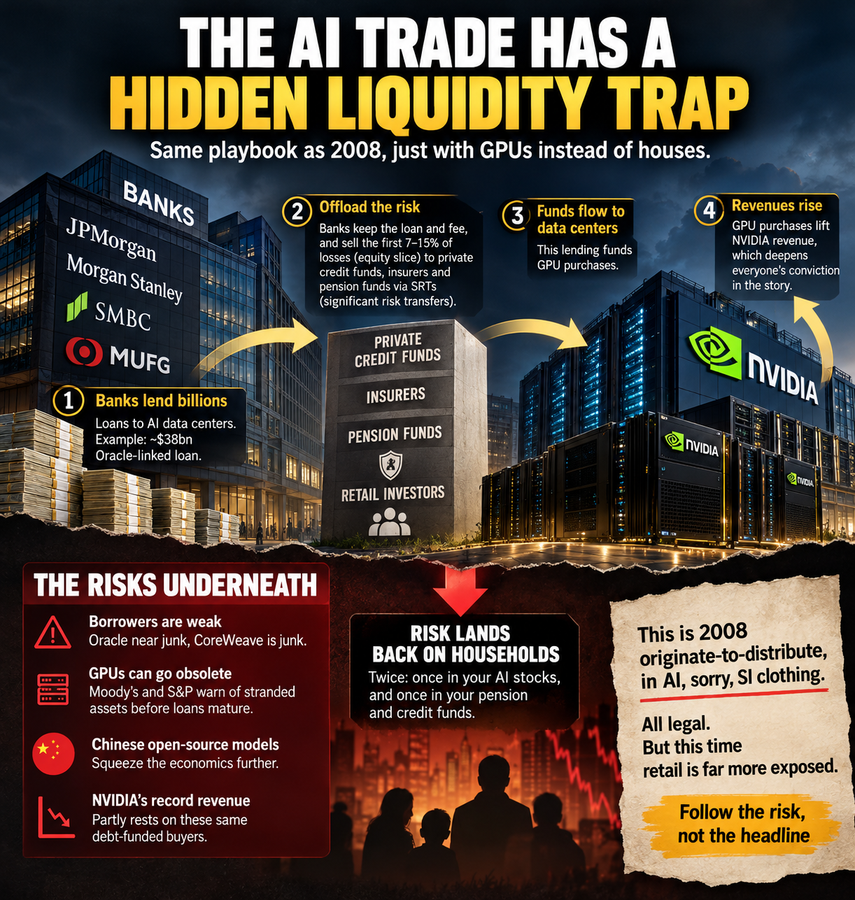 The AI liquidity trap, visualised: how bank loans to AI data centers are sliced and sold on